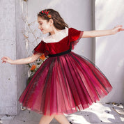 Girl's Wine Red Knee-Length Dress