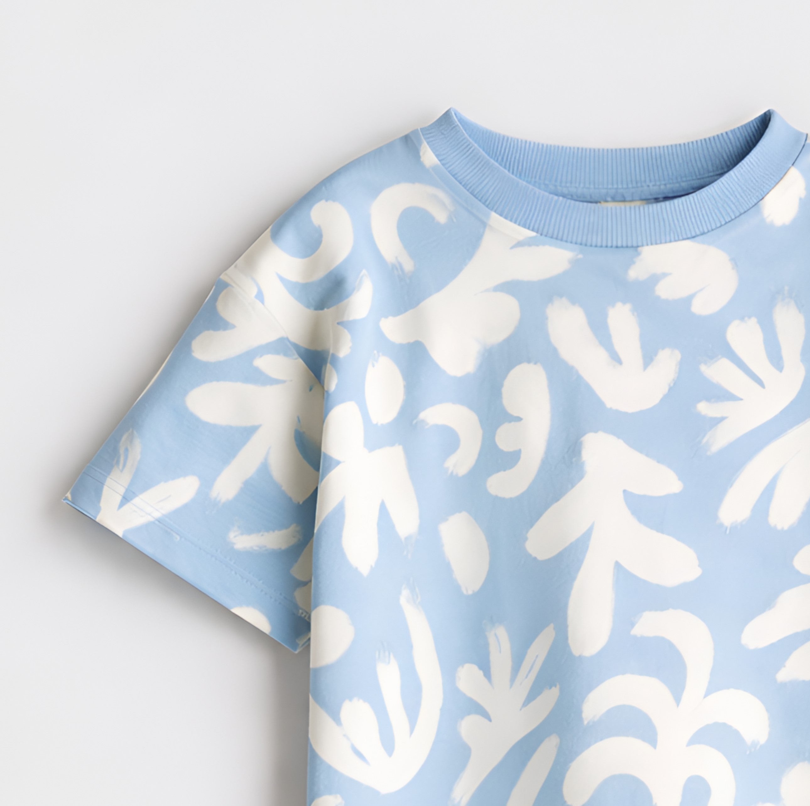 Boy's Leaf Print Half-Sleeve T-Shirt - Blue