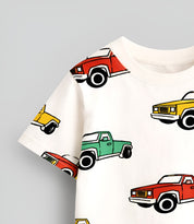 Boy's Car Print Half-Sleeve T-Shirt - White