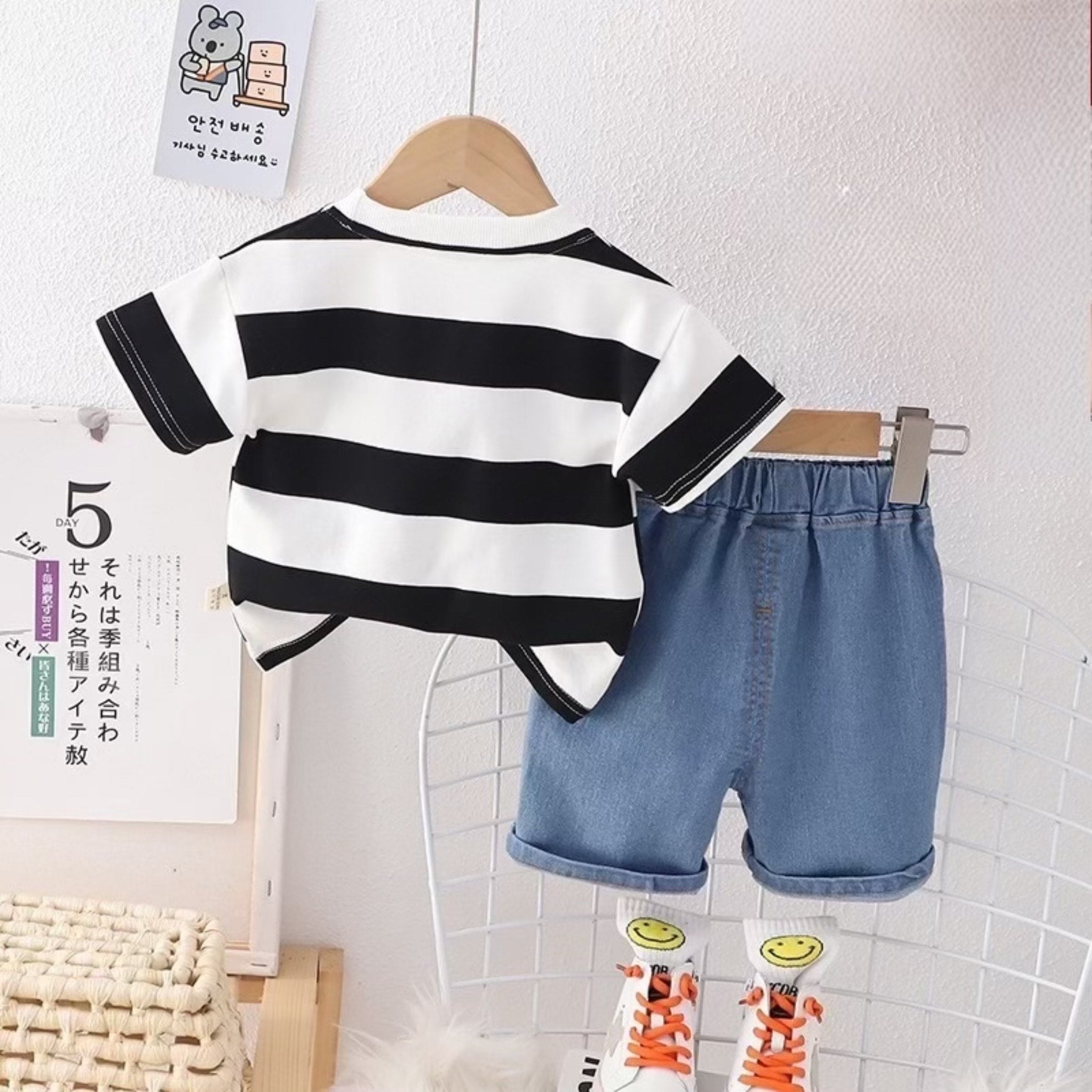 Boy's White Text Print T-Shirt & Shorts Set