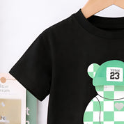 Boy's Bear Print Half-Sleeve T-Shirt - Black