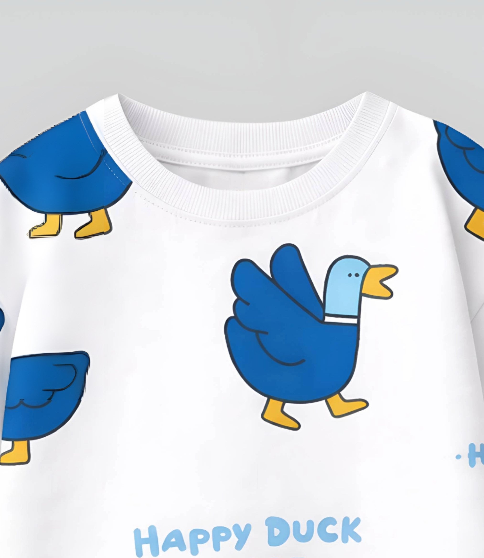 Boy's Happy Duck Print Half-Sleeve T-Shirt - Blue