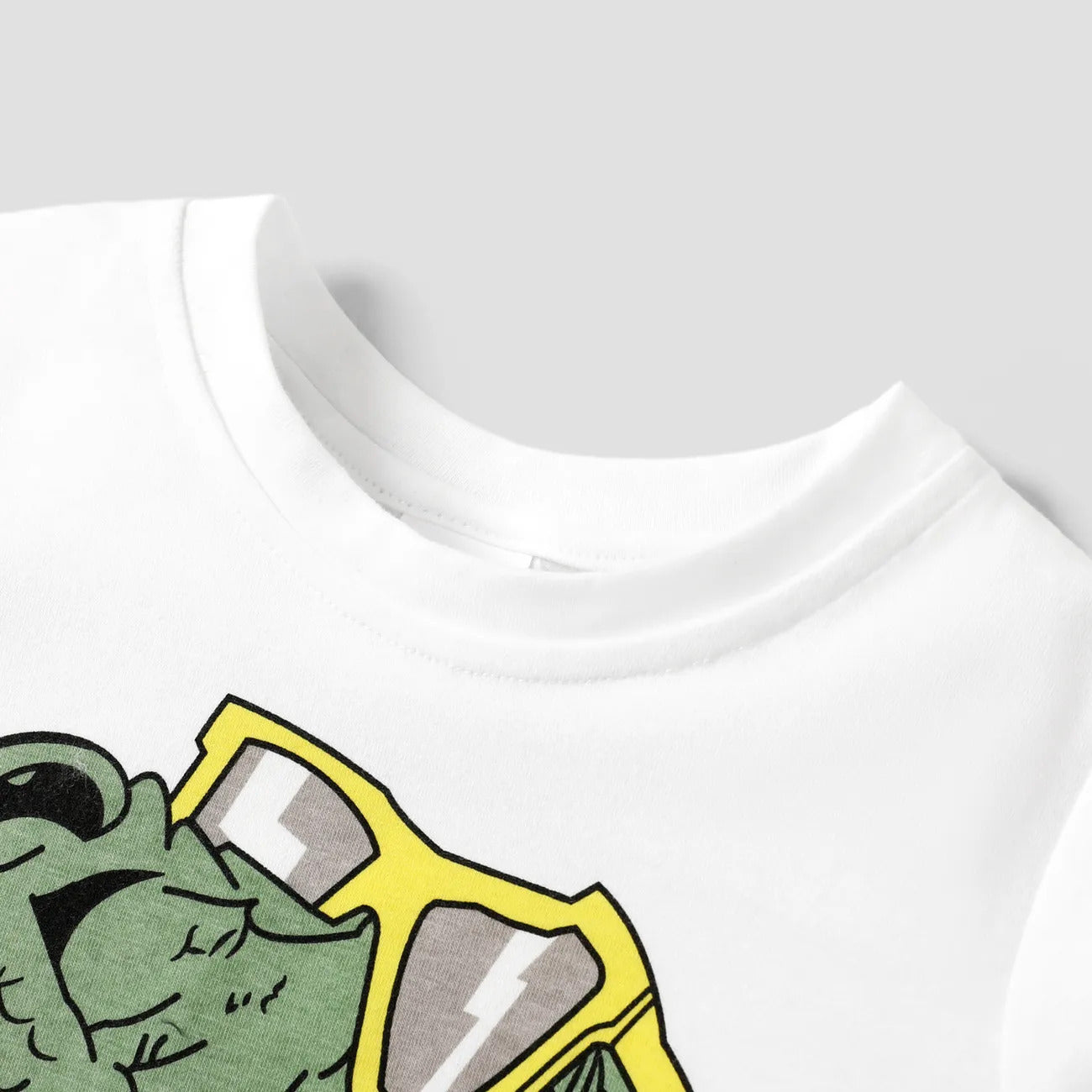 Boy's White Dino Print T-Shirt & Denim Shorts Set