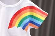 Boy's White Rainbow Print T-Shirt & Shorts Set