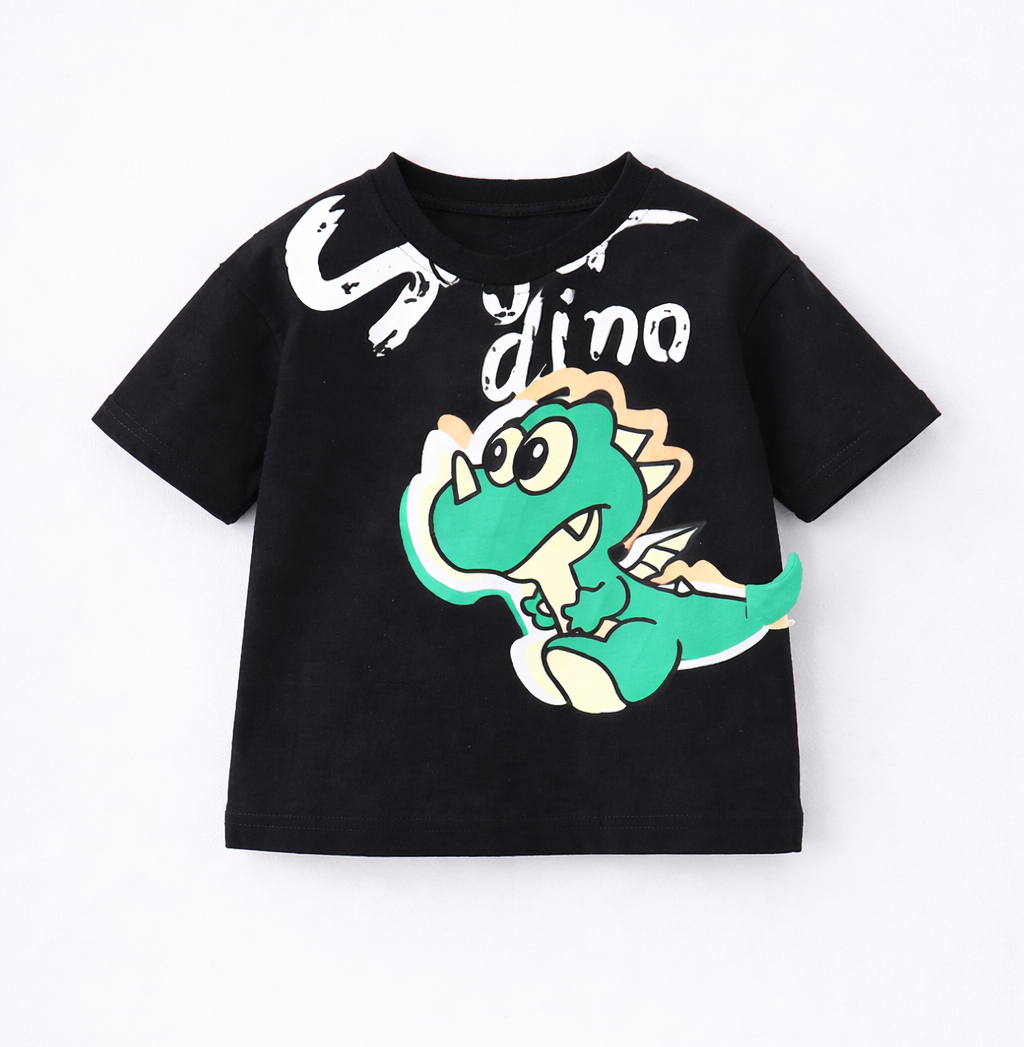 Boy's 2-Pack SuperDino Print T-Shirts - Black & Yellow