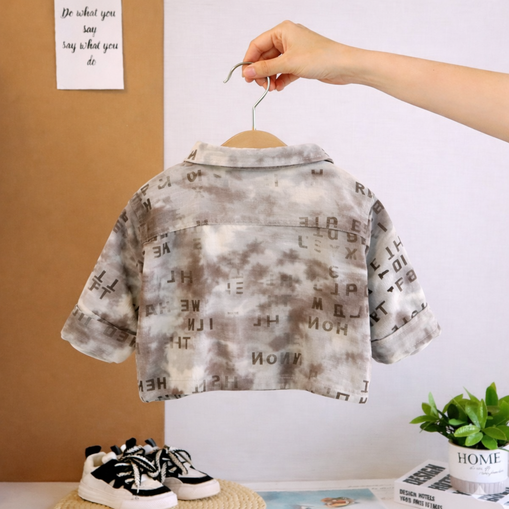 Boy's Cotton MIni Text Printed Shirt With Pant Set - Brown