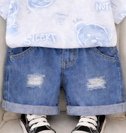 Boy's Blue Street Teddy Print T-Shirt & Shorts Set