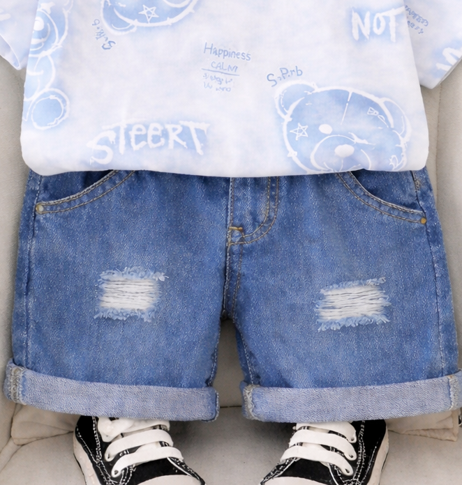 Boy's Blue Street Teddy Print T-Shirt & Shorts Set