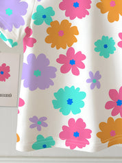 Girl's Multicolor Floral Half-Sleeve T-Shirt