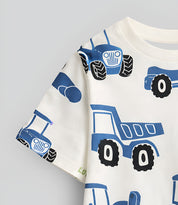 Boy's JCB Truck Print Half-Sleeve T-Shirt - White