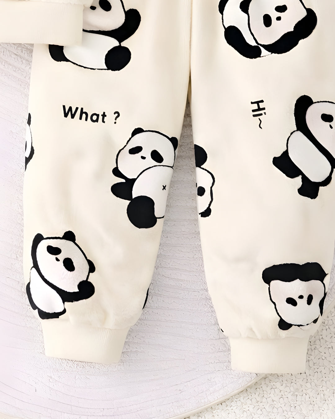 Boy's Cotton Winter Full Sleeves Panda Printed Sweatshirt & Jogger Pant Set - Cream
