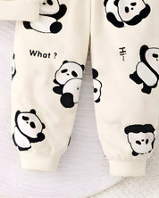 Boy's Cotton Winter Full Sleeves Panda Printed Sweatshirt & Jogger Pant Set - Cream