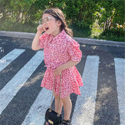 Girl's Half Sleeves  Printed Shirt And skirt in Pink (Pinkshirtskirt)