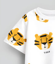Boy's Tiger Print Half-Sleeve T-Shirt - White