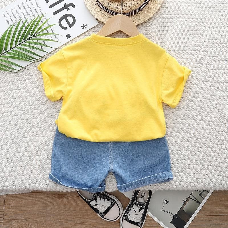 Boy's Cotton Half Sleeves Printed T-Shirt with Shorts Set in Yellow (YellowMasterclass)