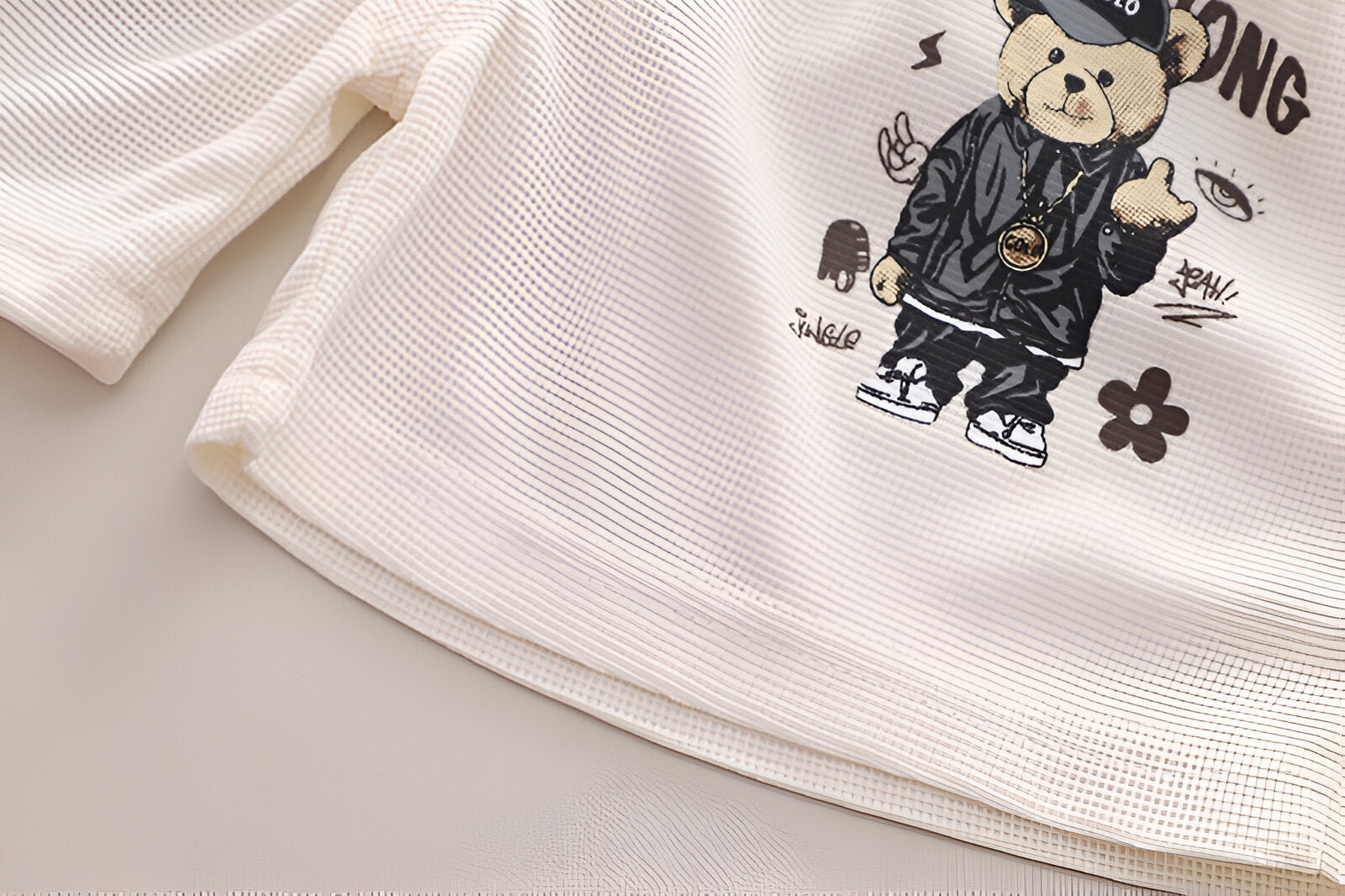 Boy's Cream Teddy Print T-Shirt & Shorts Set