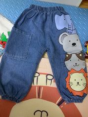 Boy's Blue Animal Print Cotton Pants