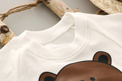 Boy's White Teddy Print Full-Sleeve T-Shirt & Pants Set