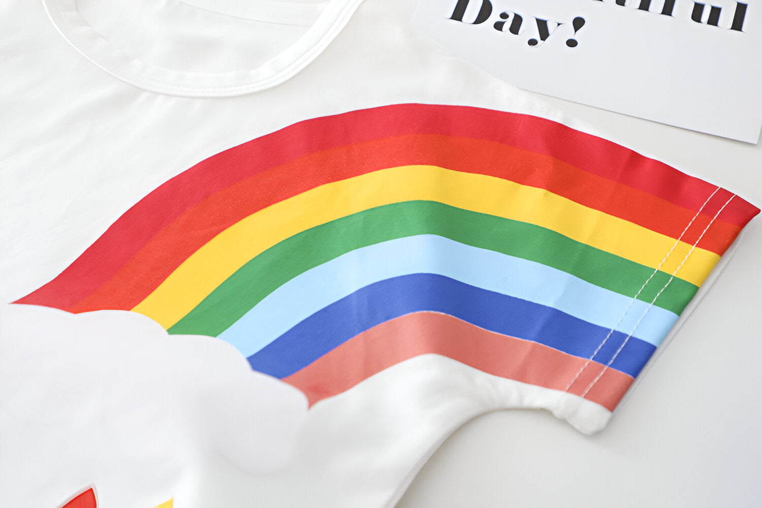 Boy's White Rainbow Print T-Shirt & Shorts Set