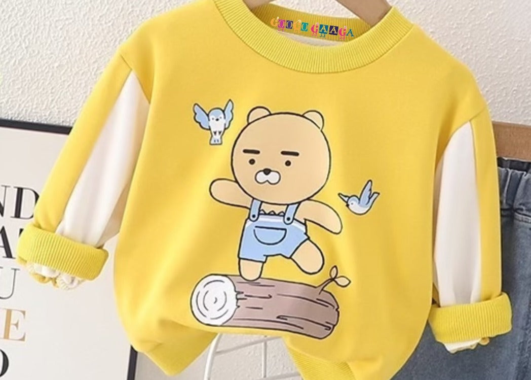 Boy's Yellow Teddy Print Sweatshirt & Pants Set