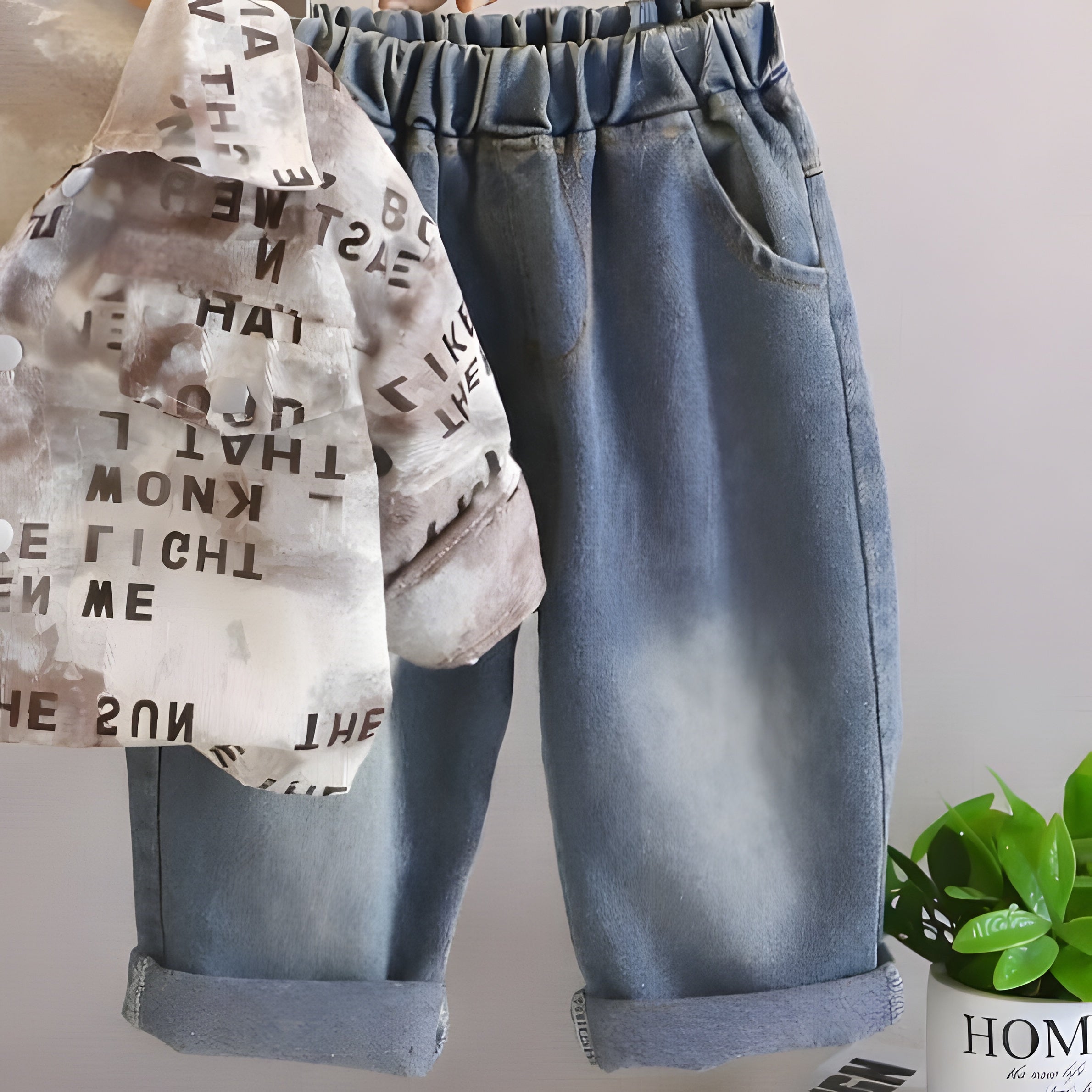 Boy's Cotton MIni Text Printed Shirt With Pant Set - Brown