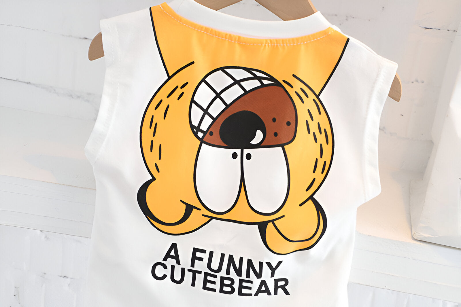 Boy's White Bear Print Sleeveless T-Shirt & Shorts