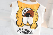 Boy's White Bear Print Sleeveless T-Shirt & Shorts
