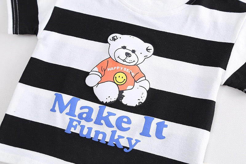 Boy's White Text Print T-Shirt & Shorts Set