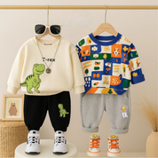 Boys Light Winter Light Winter Cotton Winter Wear Pack of 2 Outfits - Cream Dino & Blue AOP Printed