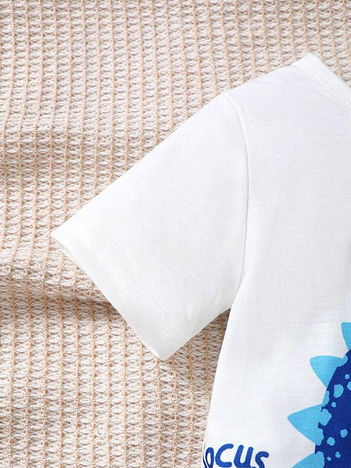 Boy's White Dino Print T-Shirt & Shorts Set