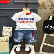 Boy's White Half-Sleeve T-Shirt & Denim Shorts Set