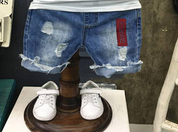Boy's White Half-Sleeve T-Shirt & Denim Shorts Set