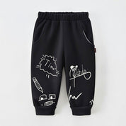 Boy's Cotton Winter Full Sleeves Black Stoned Printed Sweatshirt & Jogger Pant Set - Black