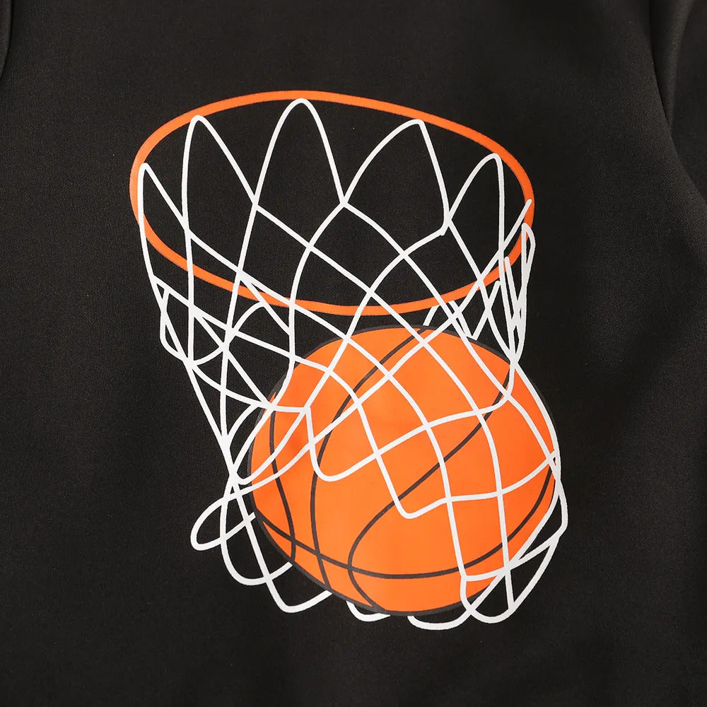 Boy's Black Basketball Print Sweatshirt & Pants Set
