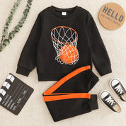 Boy's Black Basketball Print Sweatshirt & Pants Set