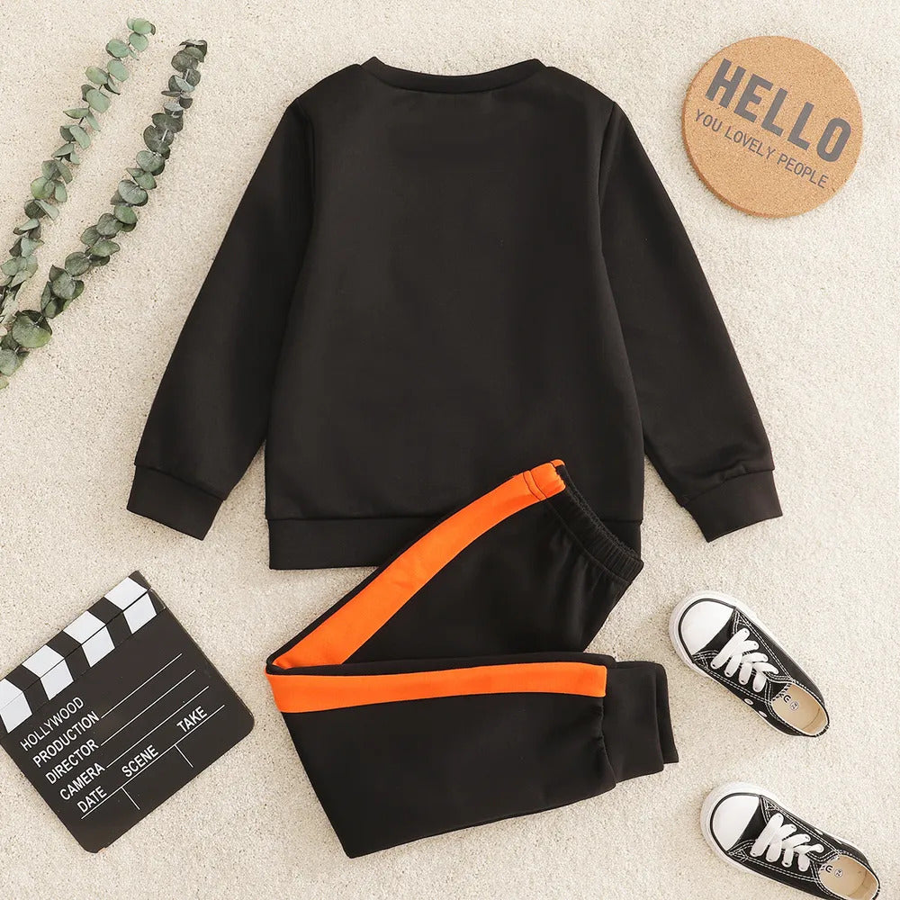 Boy's Black Basketball Print Sweatshirt & Pants Set