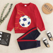 Boy's Red Football Print Sweatshirt & Pants Set