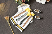 Girl's White Bow Top & Striped Palazzo Set