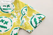Boy's Multicolor Emoji Print T-Shirt & Shorts Set