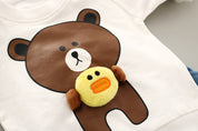 Boy's White Teddy Print Full-Sleeve T-Shirt & Pants Set
