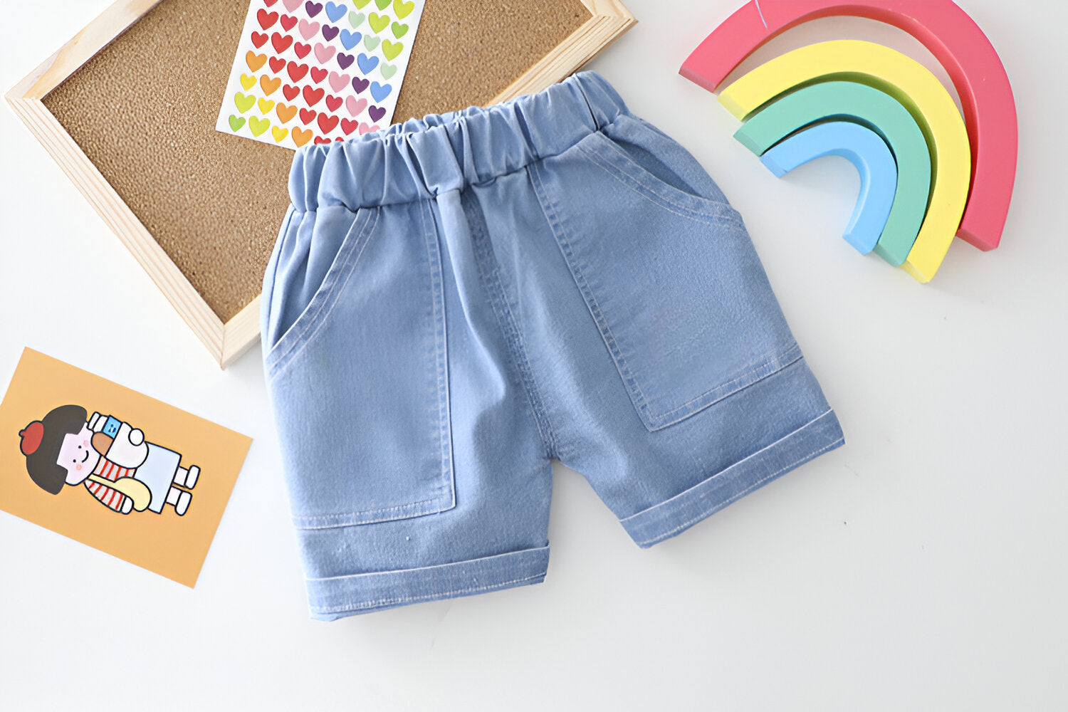 Boy's White Rainbow Print T-Shirt & Shorts Set