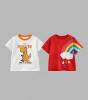 Boy's 2-Pack Rainbow &  Monster Print T-Shirts - Red & White
