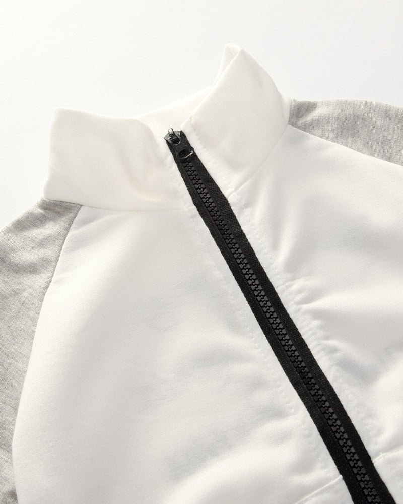 Girl's White & Grey Text Jacket & Skirt Set