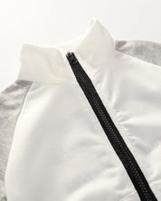 Girl's White & Grey Text Jacket & Skirt Set