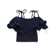 Girl's Blue Off-Shoulder Top & Leggings Set
