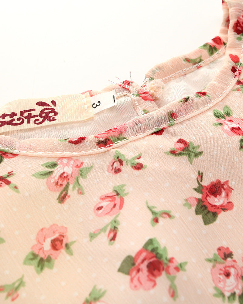 Girl's Beige Floral Top & Pants Set
