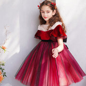 Girl's Wine Red Knee-Length Dress