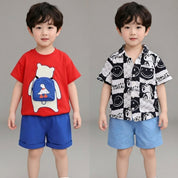 Boys Cotton Half Sleeves Tee & Shorts Set Pack Of 2  - Red & Black