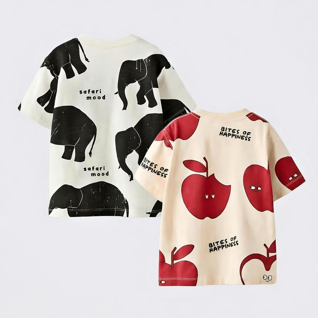 Boy's 2-Pack Apple & Elephant Print T-Shirts