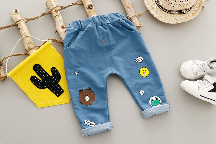 Boy's White Teddy Print Full-Sleeve T-Shirt & Pants Set